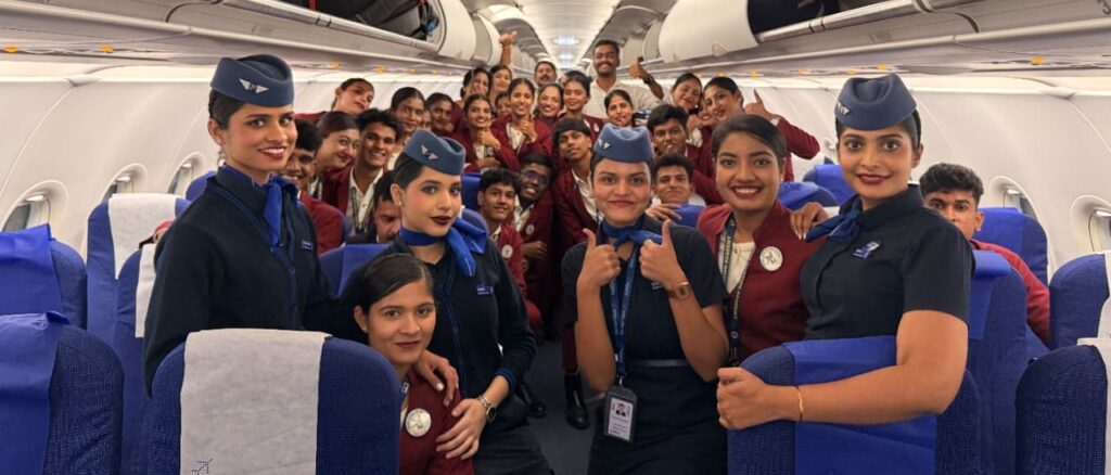 Aviation career courses after PUC: students inside an aircraft